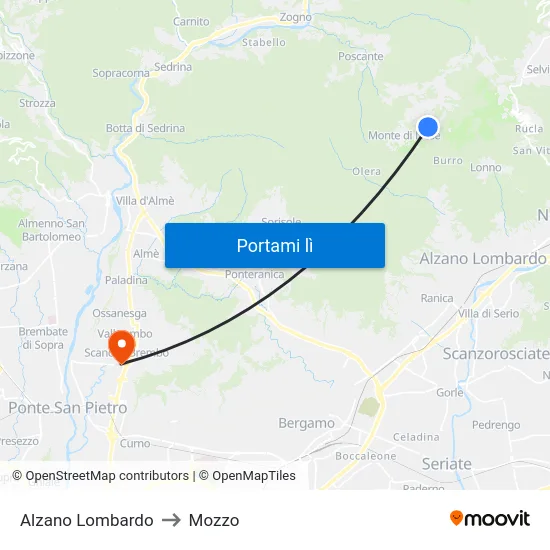 Alzano Lombardo to Mozzo map