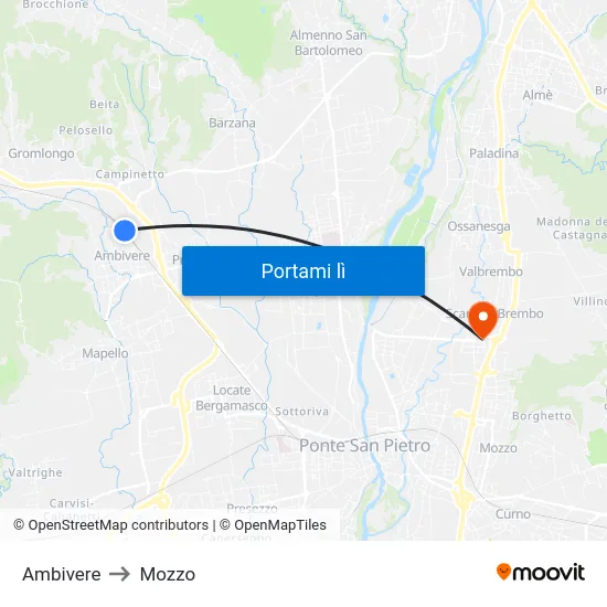 Ambivere to Mozzo map