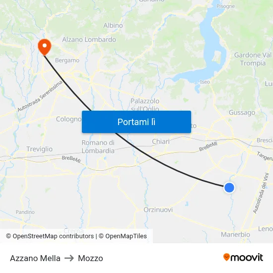 Azzano Mella to Mozzo map