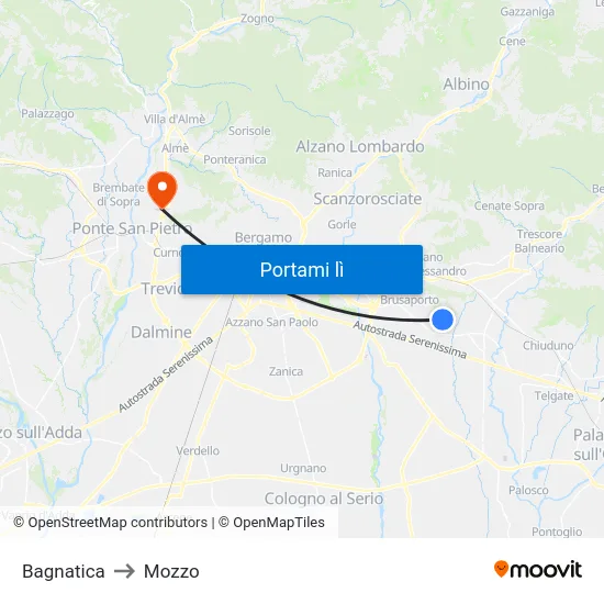 Bagnatica to Mozzo map