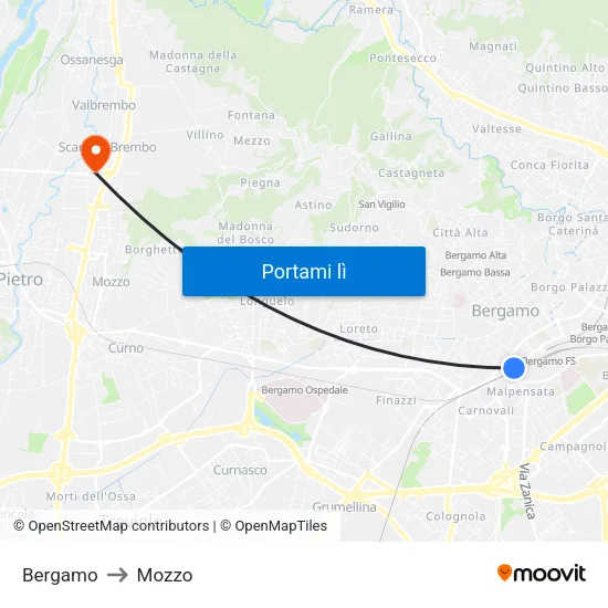 Bergamo to Mozzo map