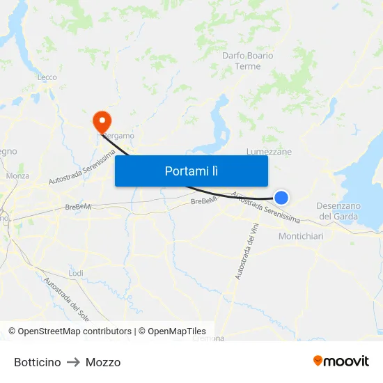 Botticino to Mozzo map