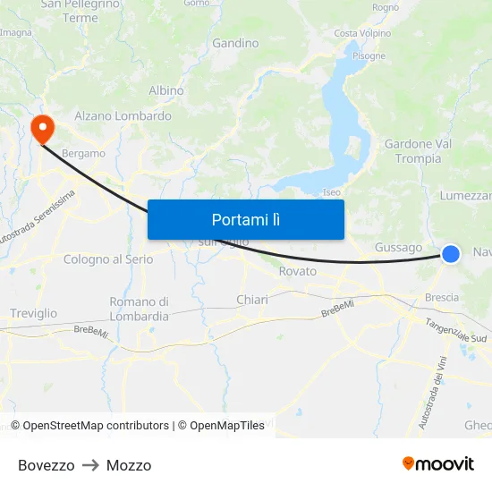 Bovezzo to Mozzo map