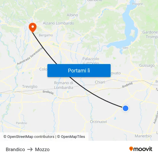 Brandico to Mozzo map