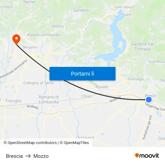 Brescia to Mozzo map