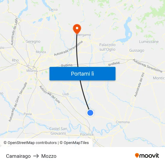 Camairago to Mozzo map