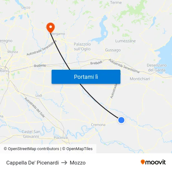 Cappella De' Picenardi to Mozzo map
