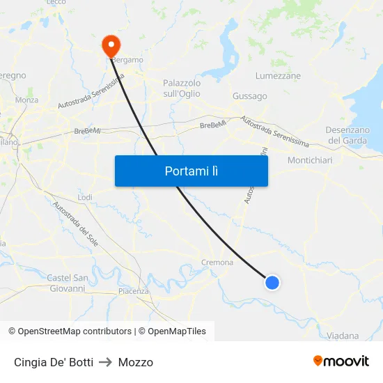 Cingia De' Botti to Mozzo map