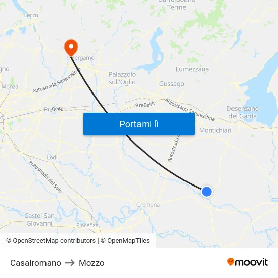 Casalromano to Mozzo map