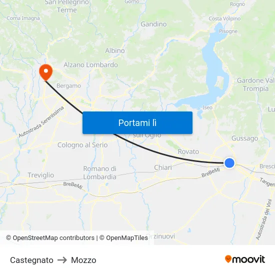 Castegnato to Mozzo map