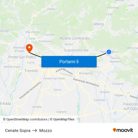 Cenate Sopra to Mozzo map