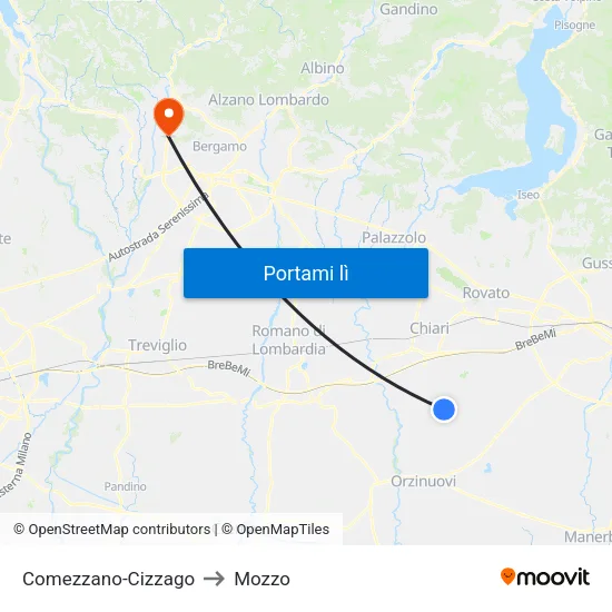 Comezzano-Cizzago to Mozzo map