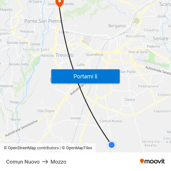 Comun Nuovo to Mozzo map
