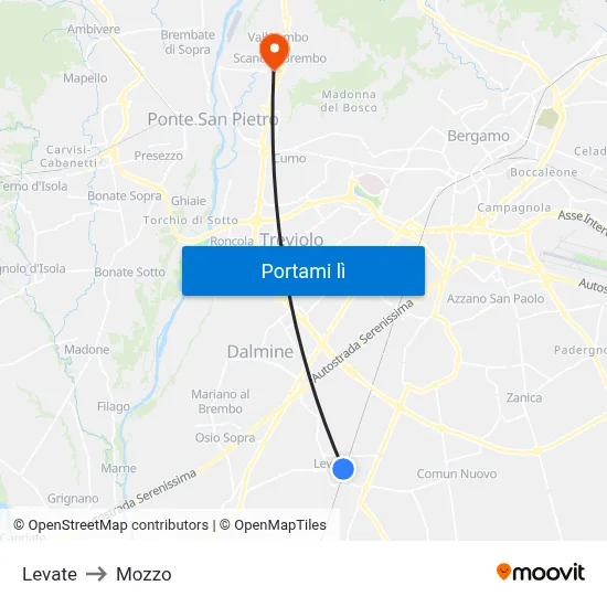 Levate to Mozzo map