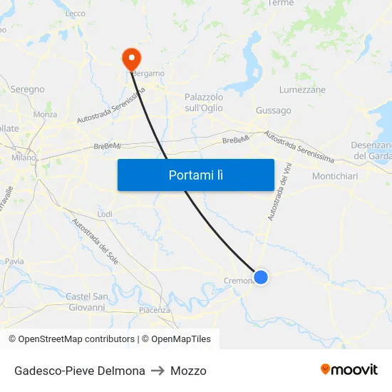 Gadesco-Pieve Delmona to Mozzo map