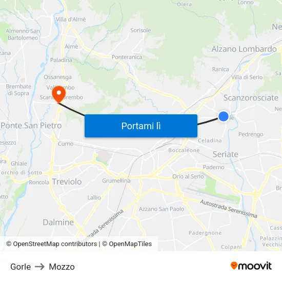 Gorle to Mozzo map