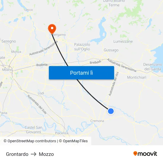 Grontardo to Mozzo map