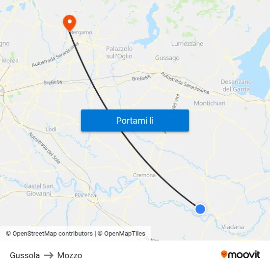 Gussola to Mozzo map