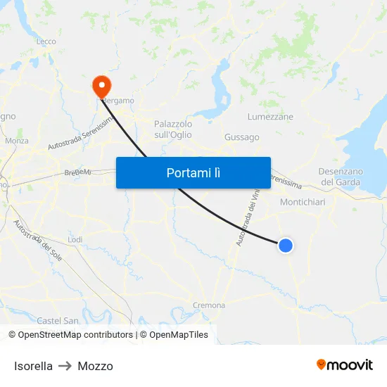 Isorella to Mozzo map