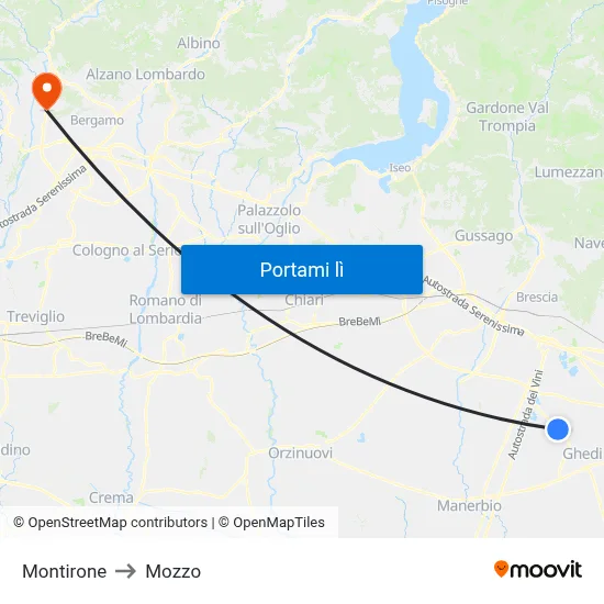 Montirone to Mozzo map