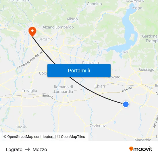 Lograto to Mozzo map