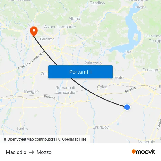Maclodio to Mozzo map