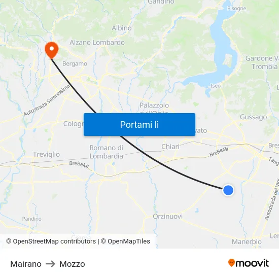 Mairano to Mozzo map