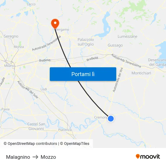 Malagnino to Mozzo map