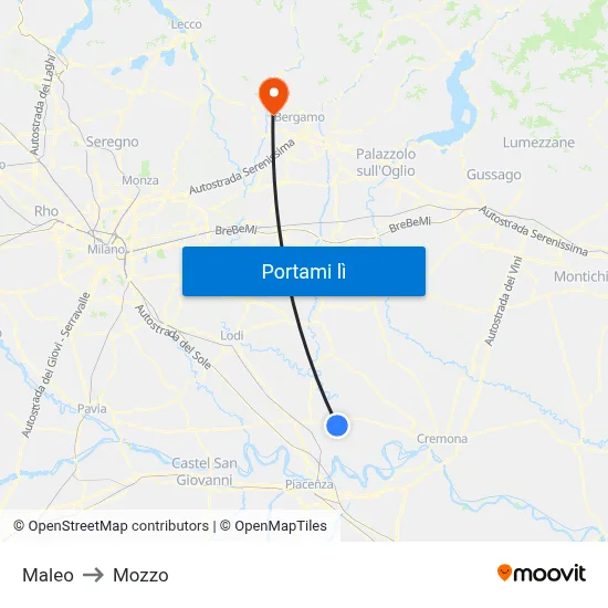 Maleo to Mozzo map