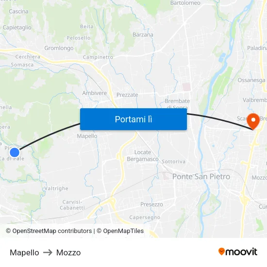 Mapello to Mozzo map
