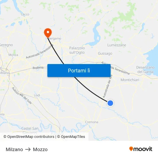 Milzano to Mozzo map