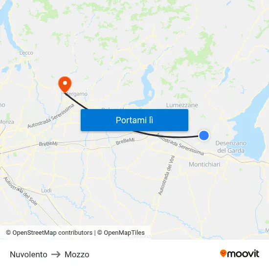 Nuvolento to Mozzo map
