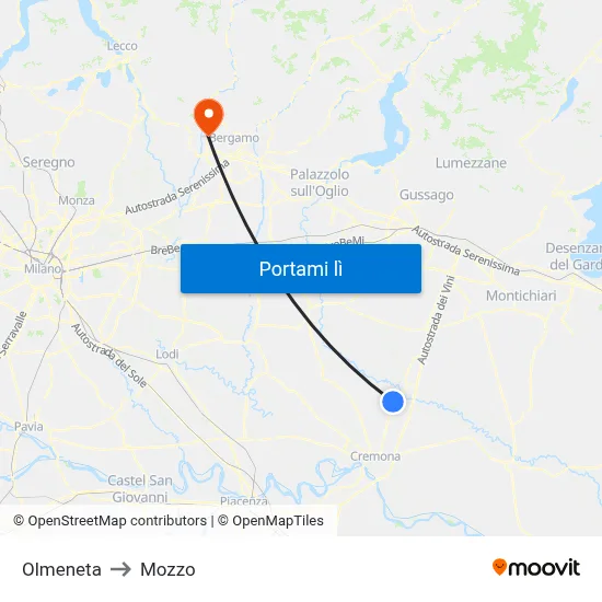 Olmeneta to Mozzo map