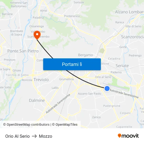 Orio Al Serio to Mozzo map