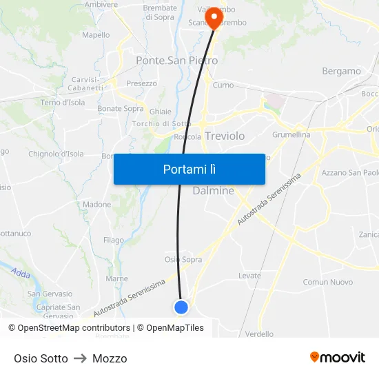 Osio Sotto to Mozzo map