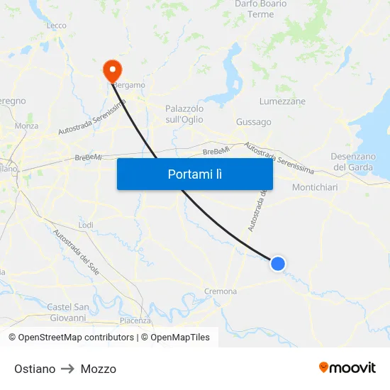 Ostiano to Mozzo map