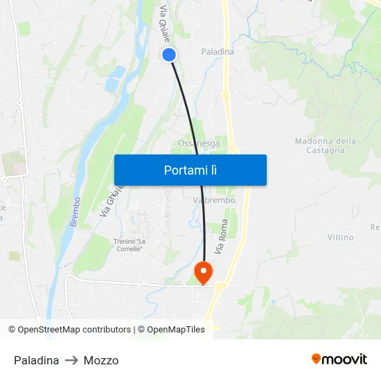 Paladina to Mozzo map