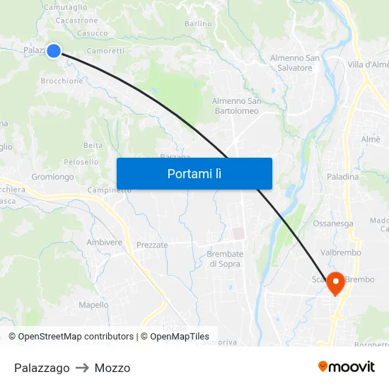 Palazzago to Mozzo map