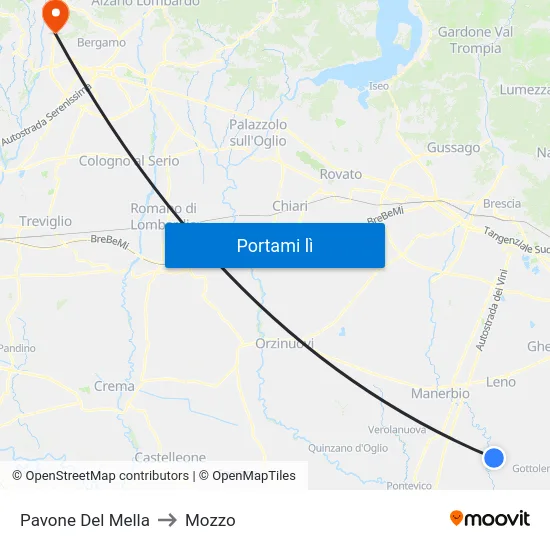 Pavone Del Mella to Mozzo map