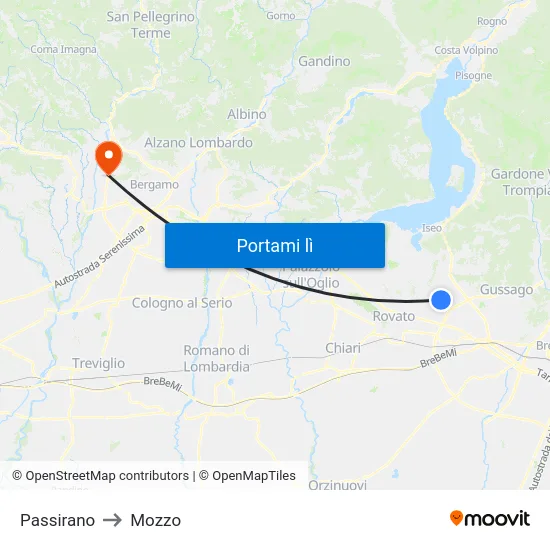 Passirano to Mozzo map