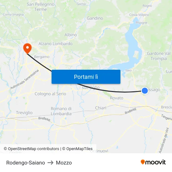 Rodengo-Saiano to Mozzo map