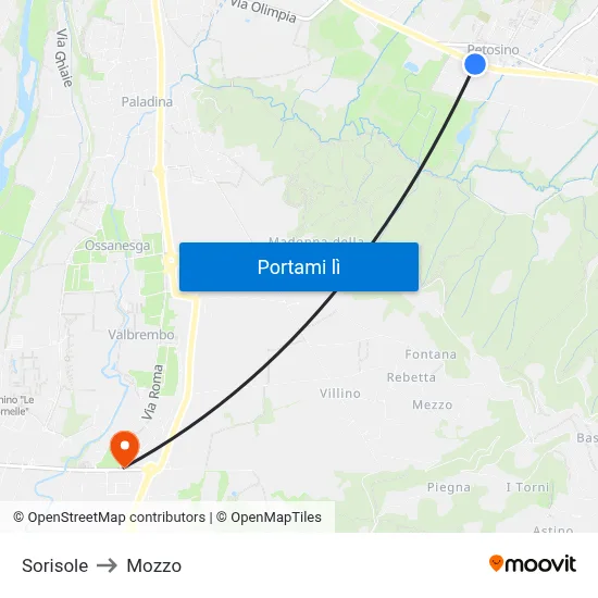 Sorisole to Mozzo map