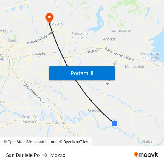 San Daniele Po to Mozzo map