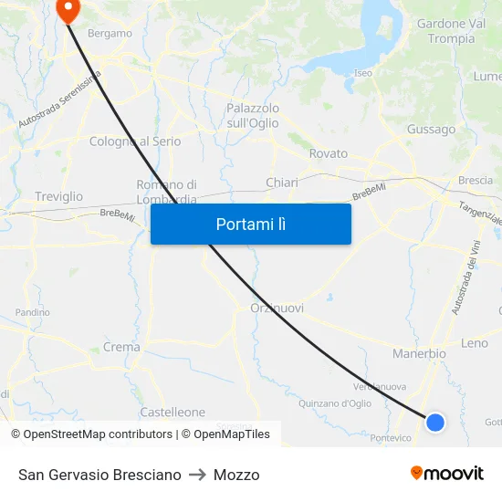 San Gervasio Bresciano to Mozzo map