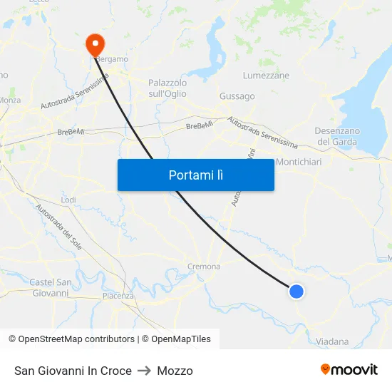 San Giovanni In Croce to Mozzo map