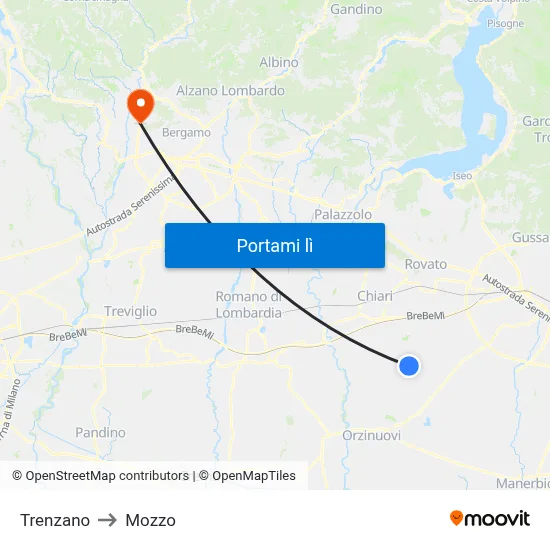 Trenzano to Mozzo map