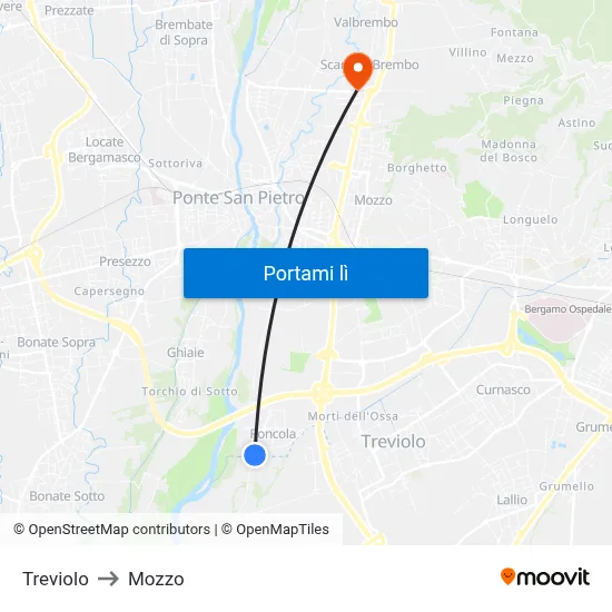 Treviolo to Mozzo map
