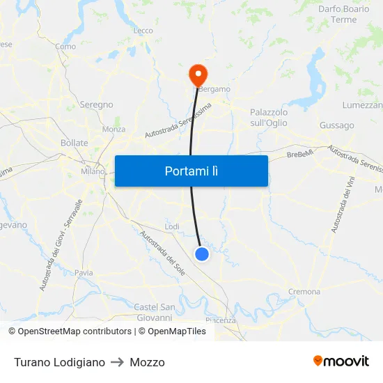 Turano Lodigiano to Mozzo map