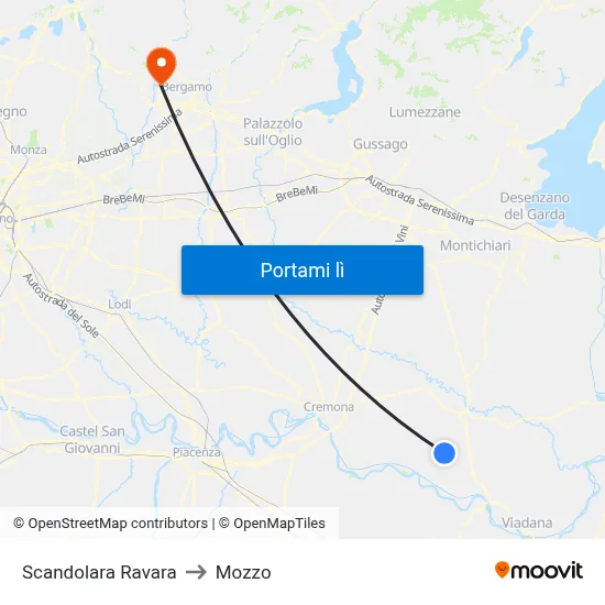 Scandolara Ravara to Mozzo map