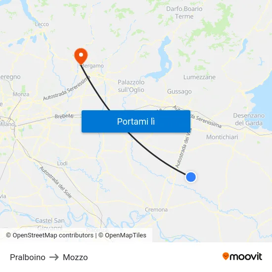 Pralboino to Mozzo map